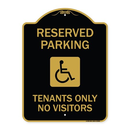 Signmission Reserved Parking Tenants No Visitors W/ Graphic, Black & Gold Alum Sign, 18" x 24", BG-1824-23005 A-DES-BG-1824-23005